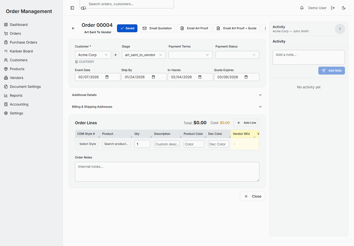 Order editor command center screenshot
